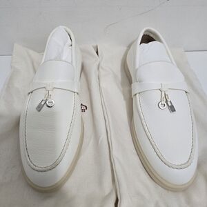 NEW Loro Piana White Ivory Summer Charms Walk Leather Loafers (Size 38) W Box